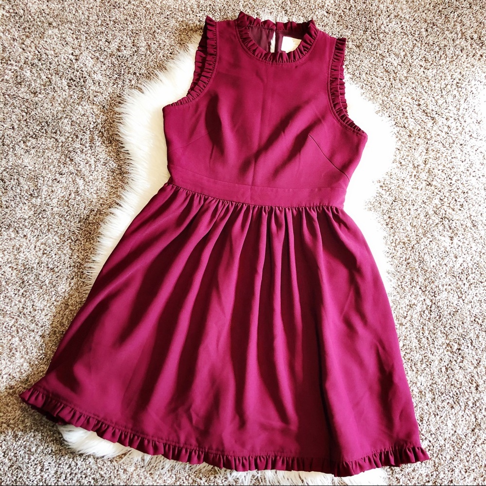 Kate Spade Dark Cherry Ruffle Trim Dress